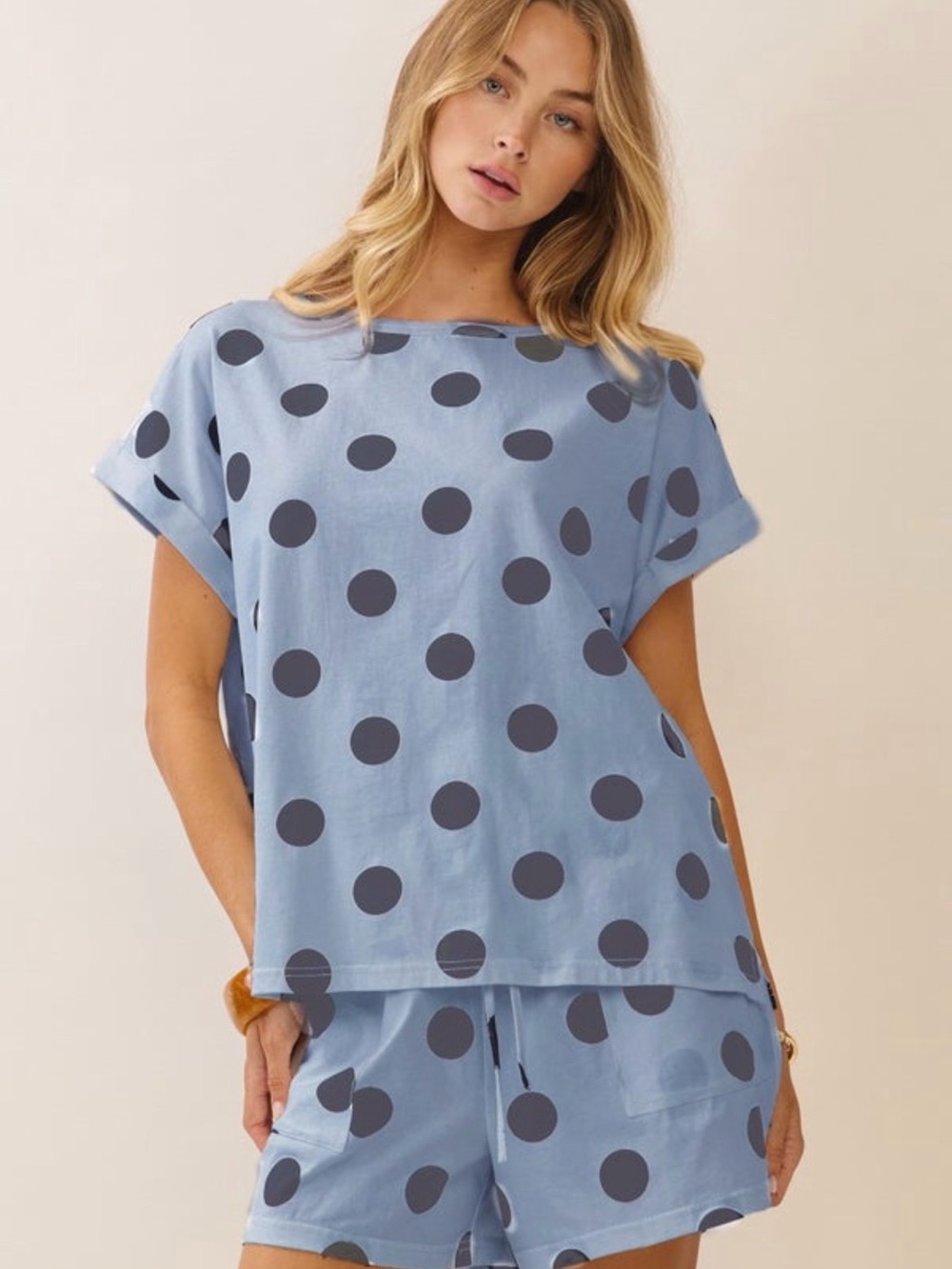 ODDY Sky Blue Polka Dot Short Sleeve Top